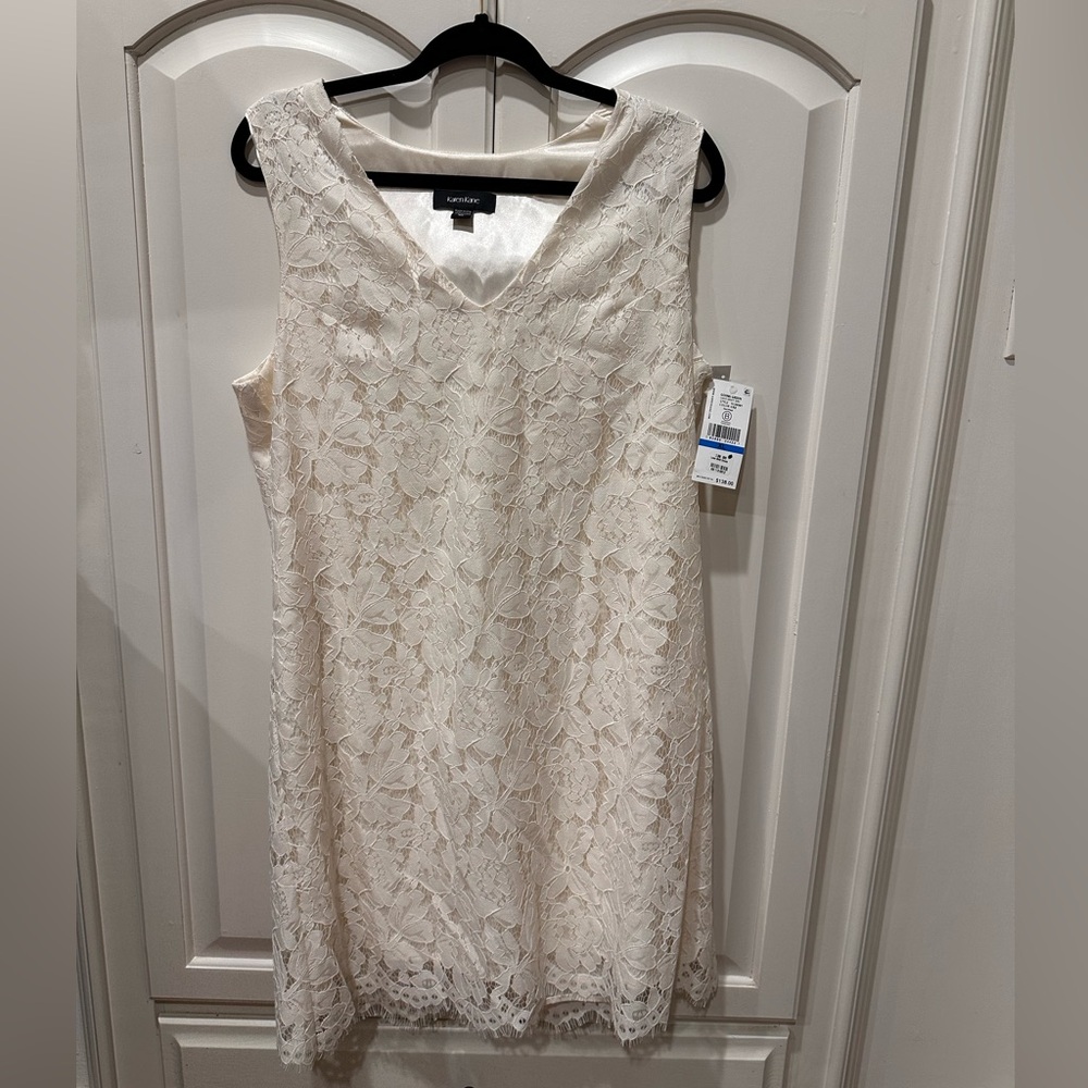 Karen Kane XL Sleeveless Cotton Blend Lace Shift Dress white wedding graduation